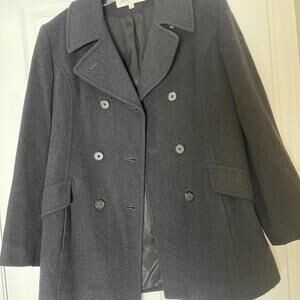 Jones New York Womens Pea Coat Wool Black Grey Charcoal Size 10
